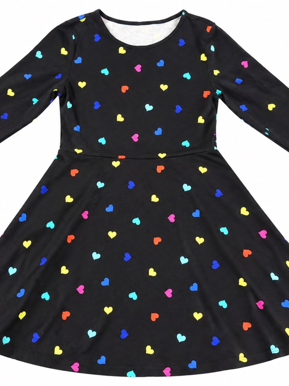 The Children’s Place Girls 10/12 Black Multicolor Heart Fit & Flare Dress